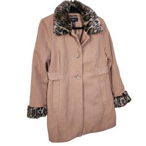 Style & Co ladies pea coat with faux fur animal print